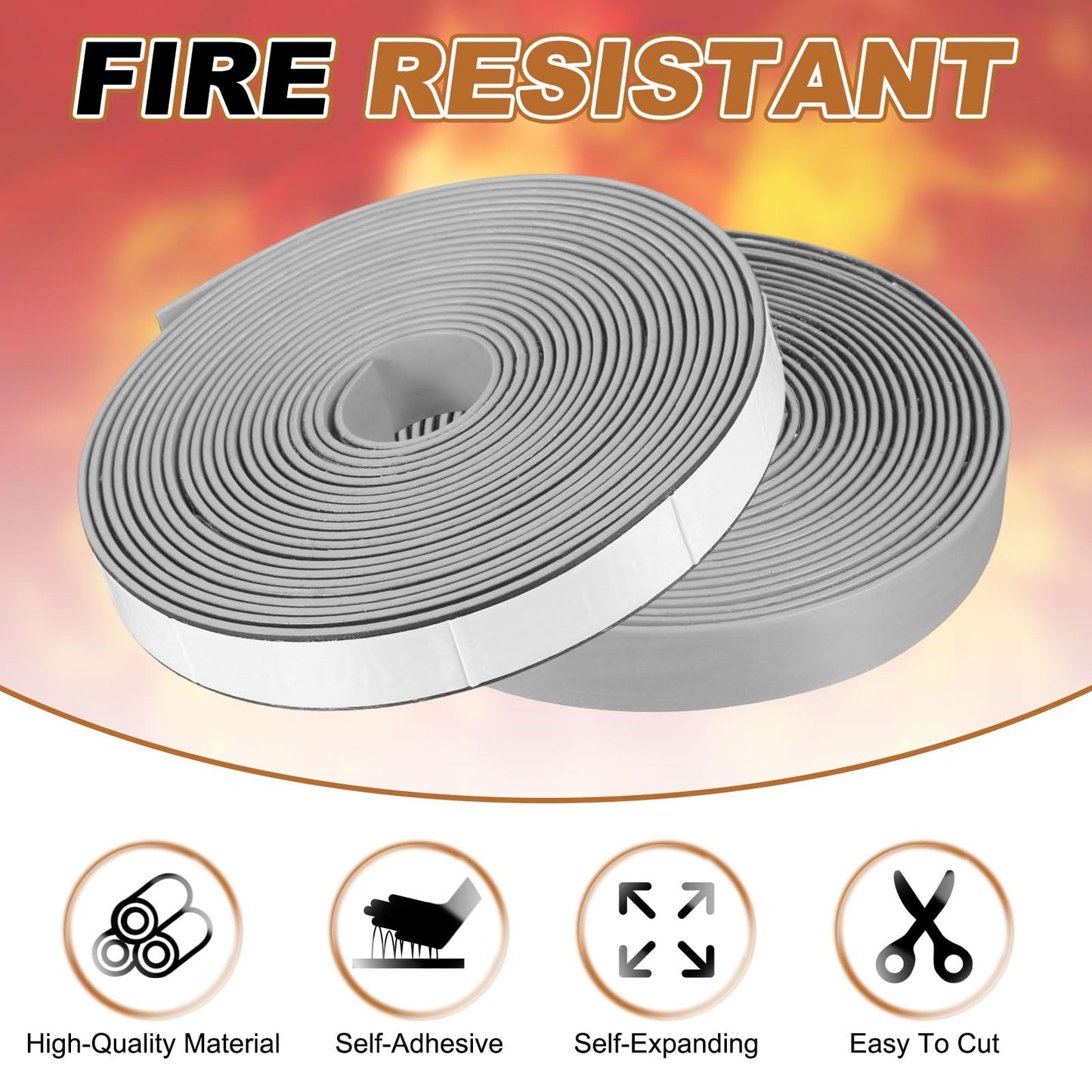 PATIKIL Smoke Fire Seal Strip, 16.4 Feet Expandable Door Seal Tape Self Adhesive Graphite Rubber Composite Material for Fire Rated Windows Steel Doors, 0.59" W x 0.08" T, Grey