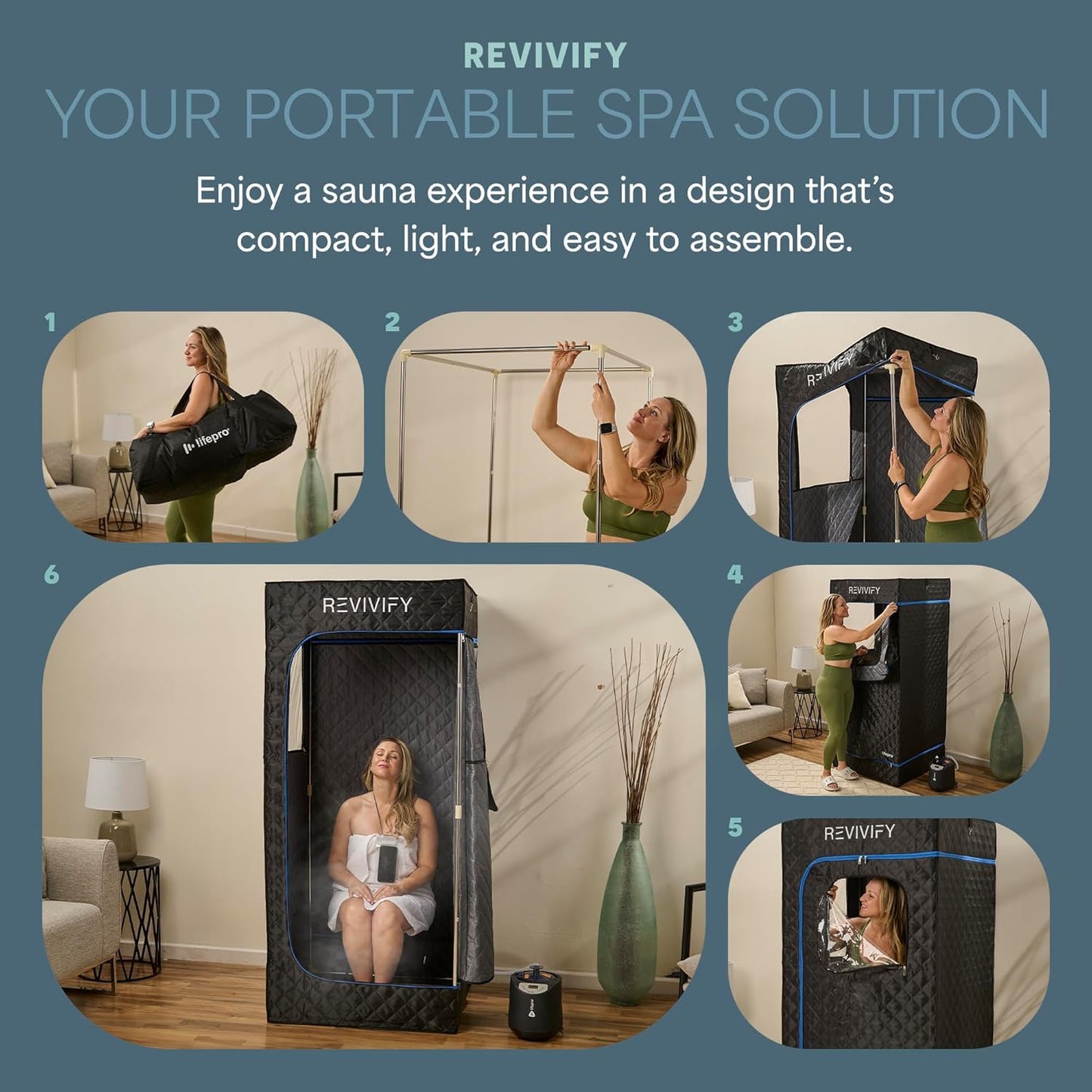 LifePro Revivify Mini Portable Sauna for Home — Infrared Steam Sauna Tent with 2.6L Steamer & 6 Essential Oils, Adjustable Heat Levels App Control