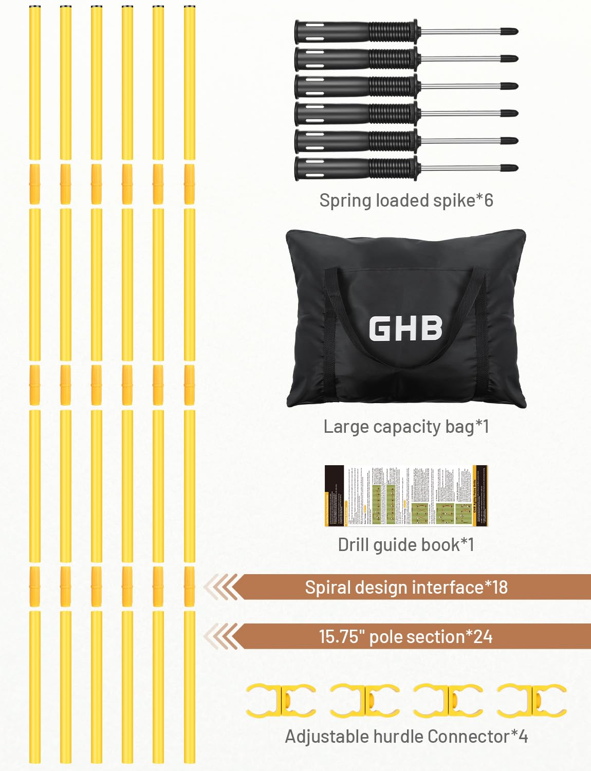 GHB Agility Poles 6 Pack 6ft Sports Soccer Training Poles,Detachable Speed Training Equipment Football Accessories (6 Pack 6ft)