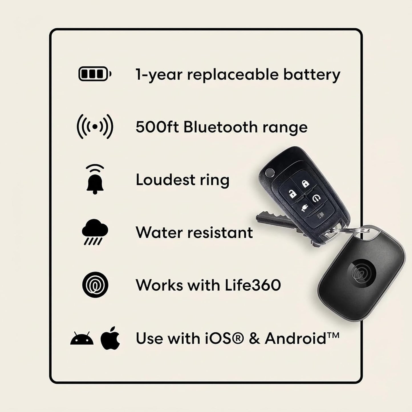 Life360 1-Pack Tile Pro - Powerful Bluetooth Tracker, Key Finder and Item Locator for Keys, Bags and More. Both iOS