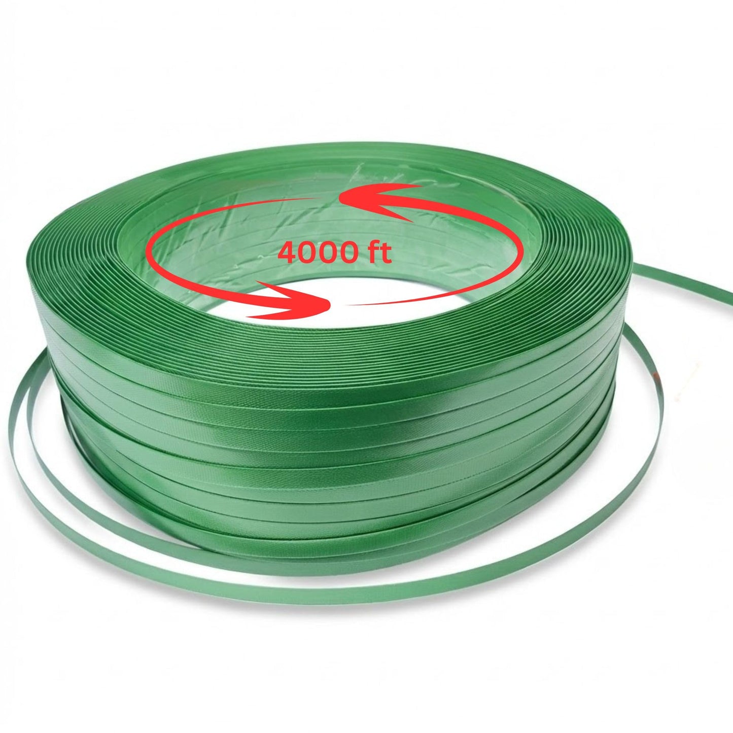 Polyester PET Strapping Roll 5/8" x 0.035" x 4000' – Heavy Duty Green Packaging Banding Strap, 1400 lbs Break Strength, UV & Water Resistant, Lightweight Poly Strapping Coil with 16" x 6" Core
