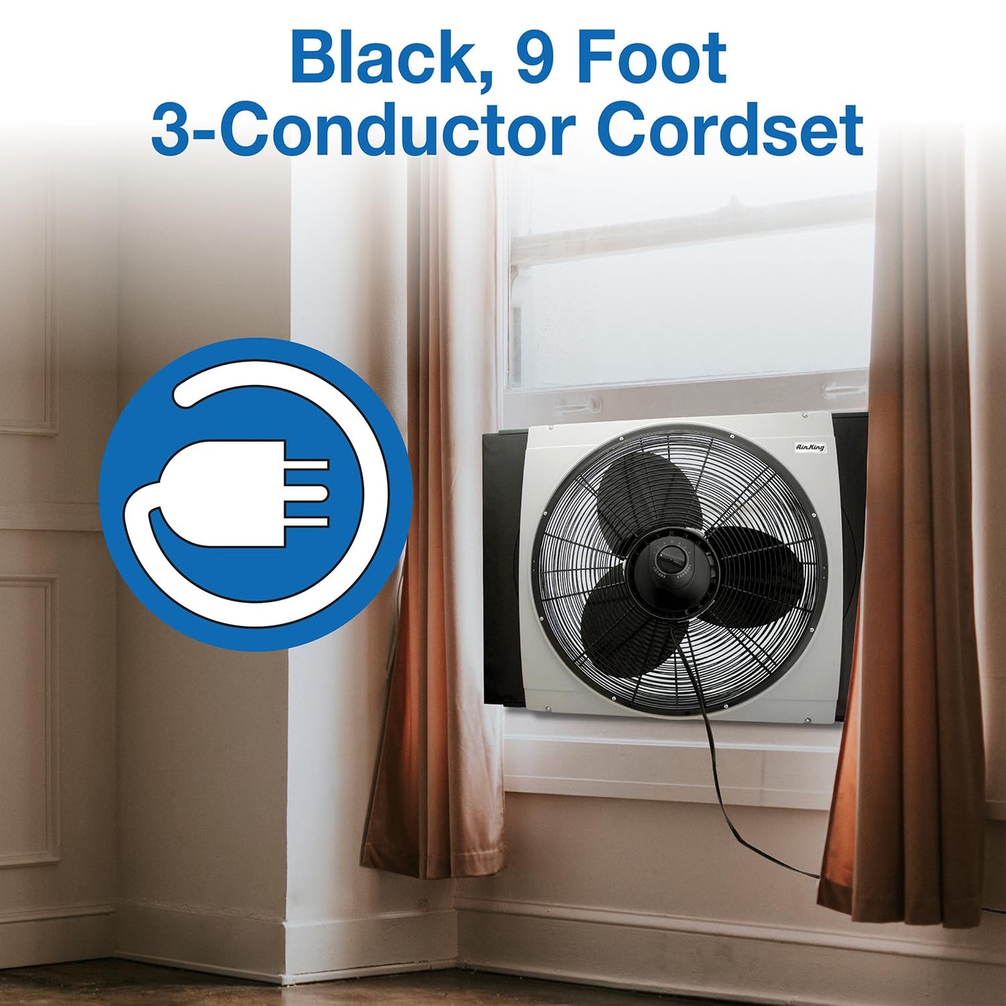 Air King 20" 1/6 HP Whole House Window Fan with 3-Speeds and Storm Guards for Circulation and Exhausting Air, 9166, Black