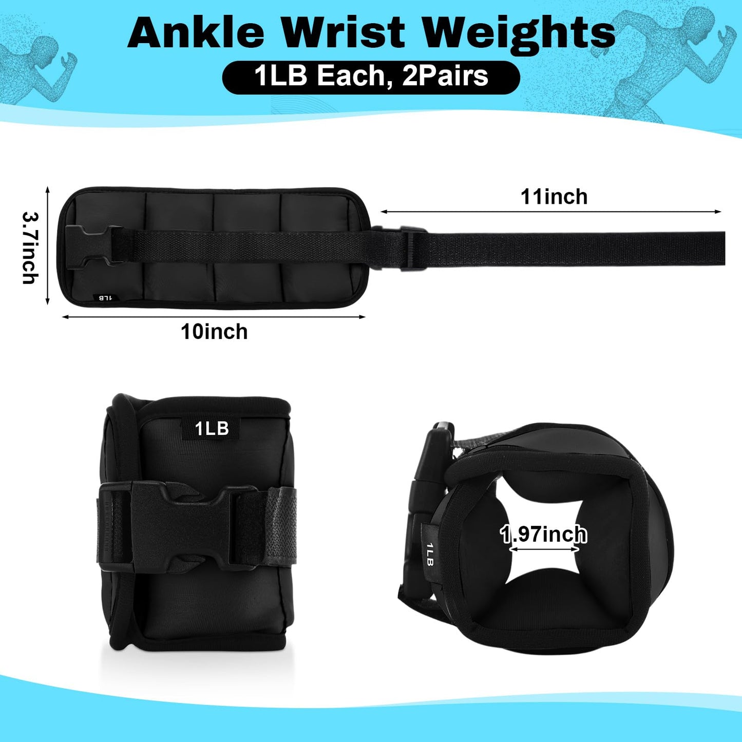 Hollowfly 2 Pairs Ankle Wrist Weights for Land or Aquatic Exercise Aqua Cuffs Aqua Aerobics Fitness Bands for Ankle and Wrist Adjustable Weights for Swimming Pool Workout Equipment(Black,1lb)