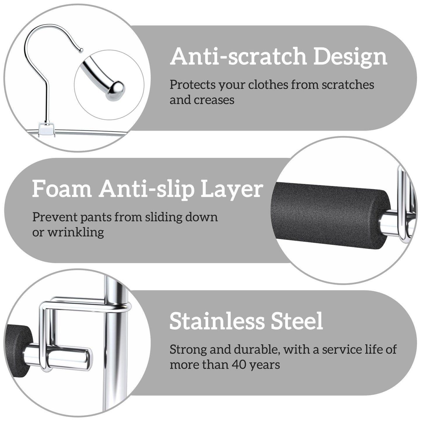 SINDAX Pants Hangers Space Saving - 6Pack, 5 Layers Space Saving Hangers, Sturdy Stainless Steel Pant Rack with Anti-Slip Swing Arm, Closet Organizers and Storage for Trousers Jeans