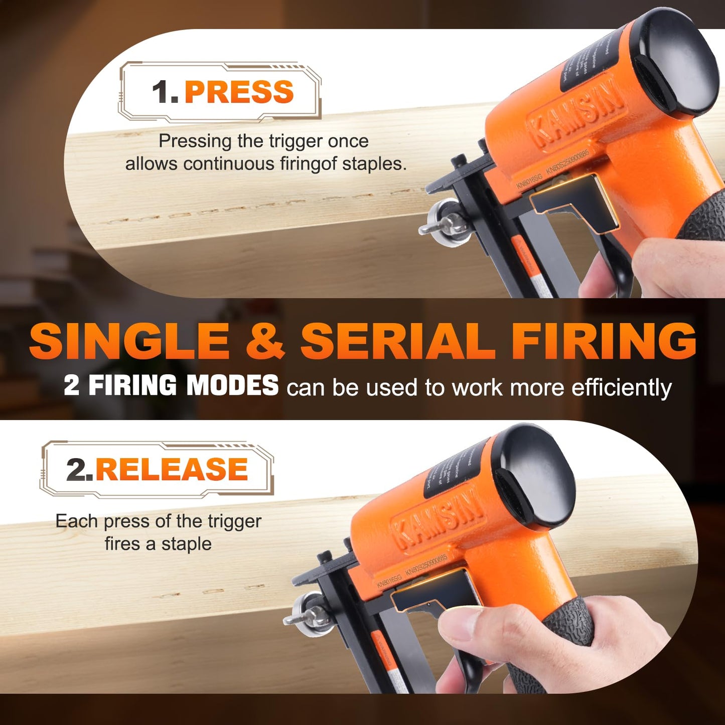 KAMSIN KN8016SG 21 Gauge Pneumatic Upholstery Stapler Continuous Firing with Guide Roller, 1/2'' Crown Staples, 1/4'' - 5/8'' Length, Air Power Upholstery Staple Gun for Furniture and Fabric