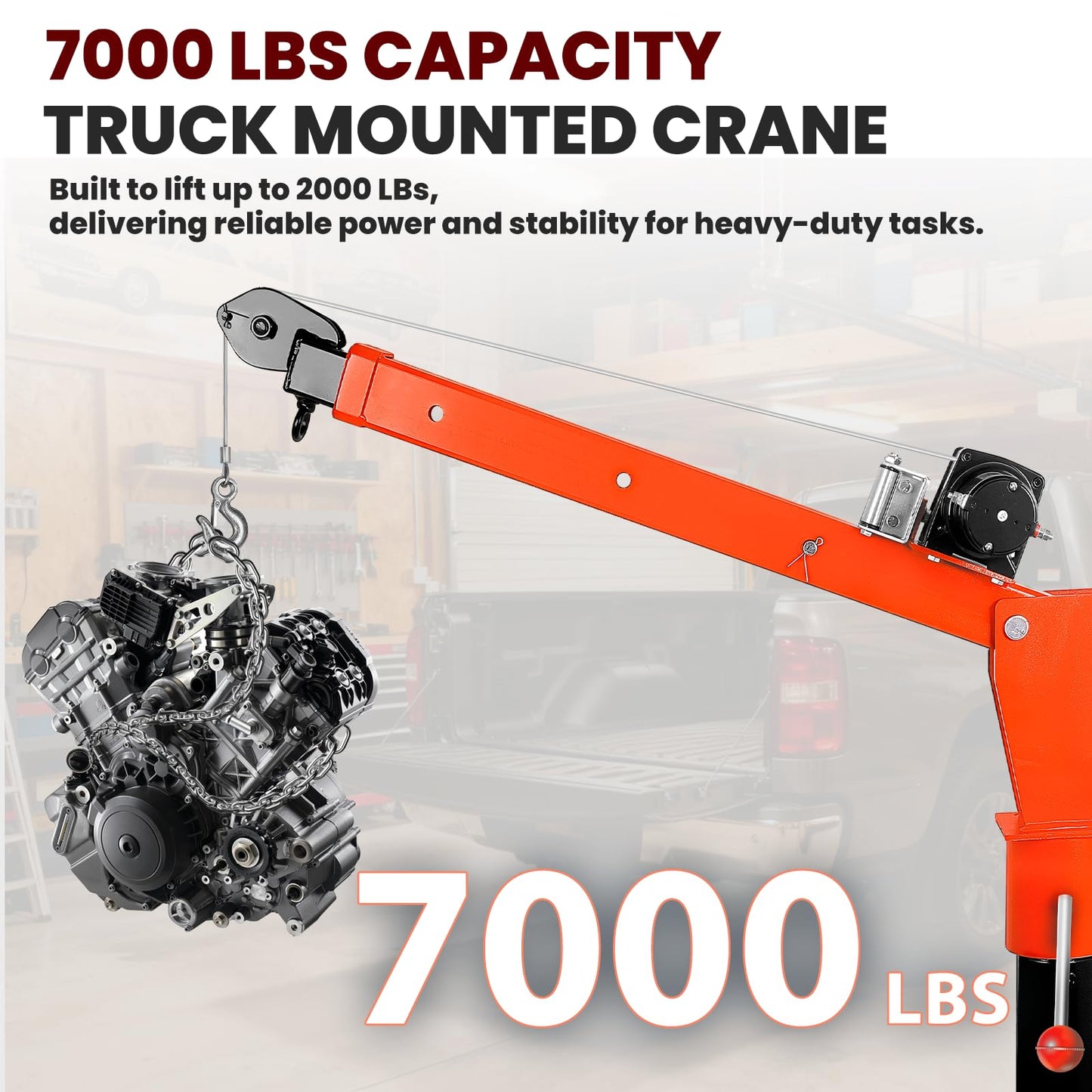 DEFNES 7000LBS Truck Bed Crane, 5000LBS 12V Electric Winch, Painted Alloy Steel Pickup Truck Jib Crane 360° Swivel Lift Electric Hoist, 3 Adjustable Loads & Heights, Truck Crane for Truck (5000LBS)