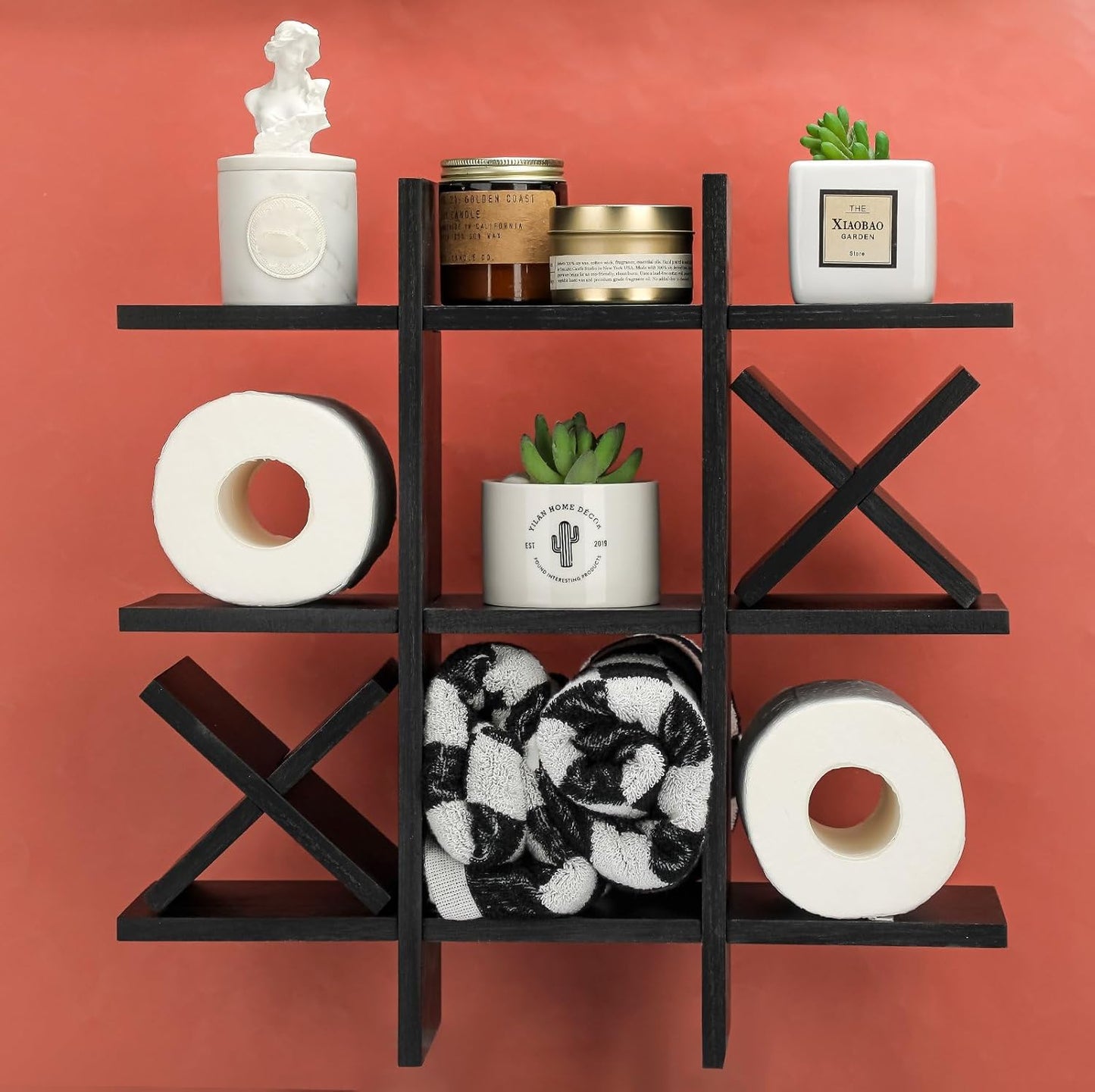 Weysat Rustic Wooden Tic Tac Toe Toilet Paper Holder - Freestanding & Wall Mounted Bathroom Decor