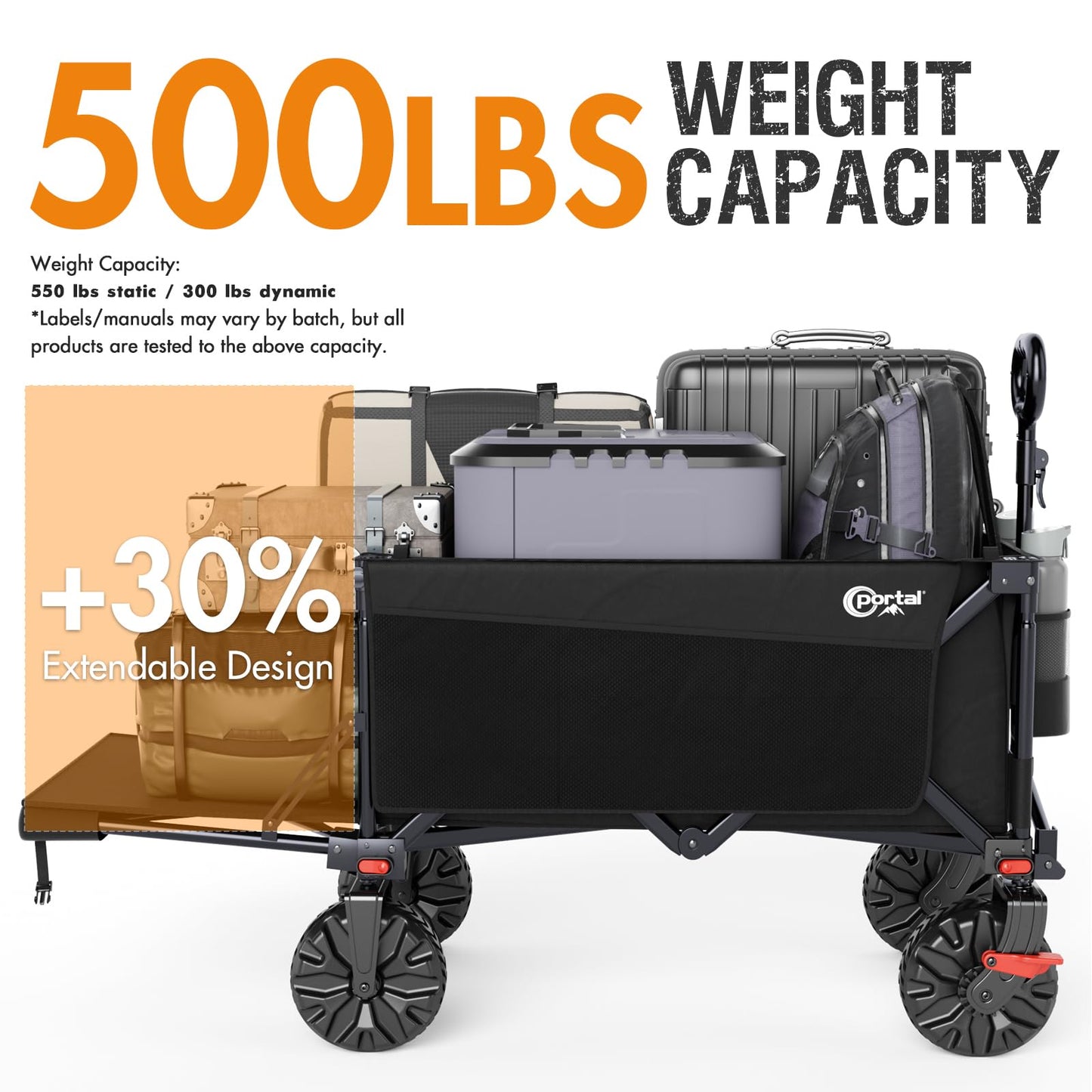 Portal 300L Large Wagons Carts Foldable with Tailgate, 550LB Heavy-Duty Collapsible Beach Wagon with All-Terrain Wheels, Oversized Folding Wagon for Camping, Sports, and Pets