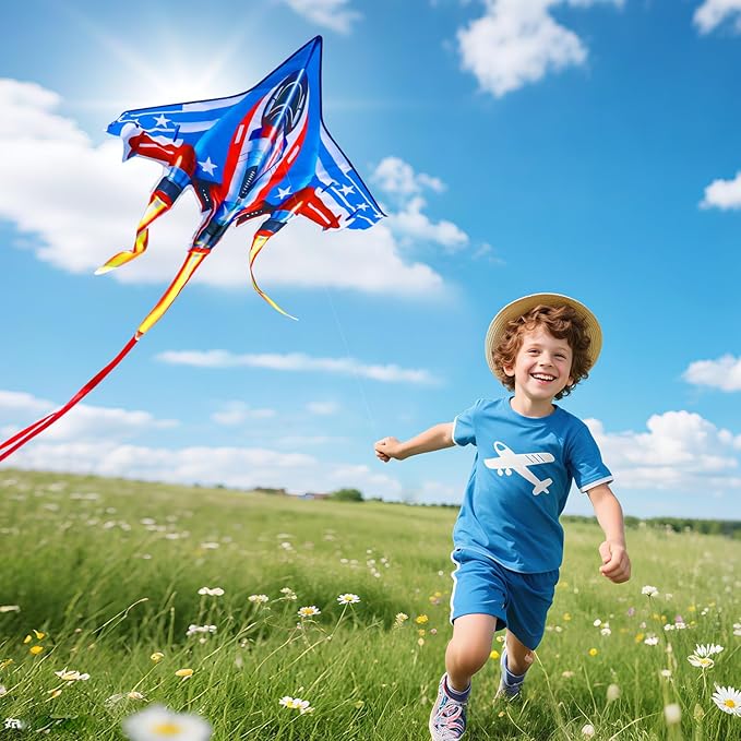 Fighter Jet Kites for Kids & Adults - Durable Airplane Kites for Boys Ages 8-12 & 4-8 with Kite String Reel, Easy Fly Large Outdoor Kite for Beach & Park Activities