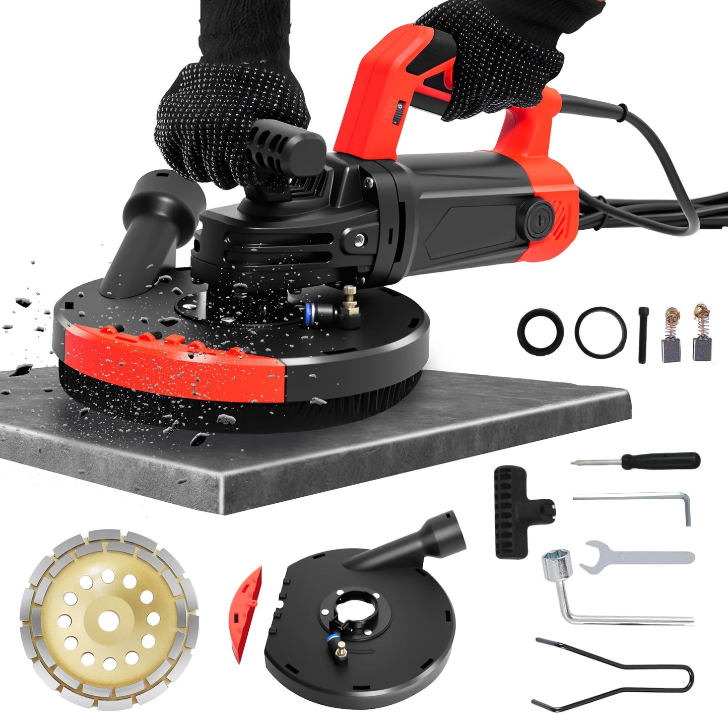 Concrete Grinder Machine, Concrete Floor Grinder, 7 Inch Angle Grinder with Dust Extraction Shroud Auxiliary Handles Diamond Grinding Wheel, 2200W 4800RPM Cement Grinder for Concrete, Wall