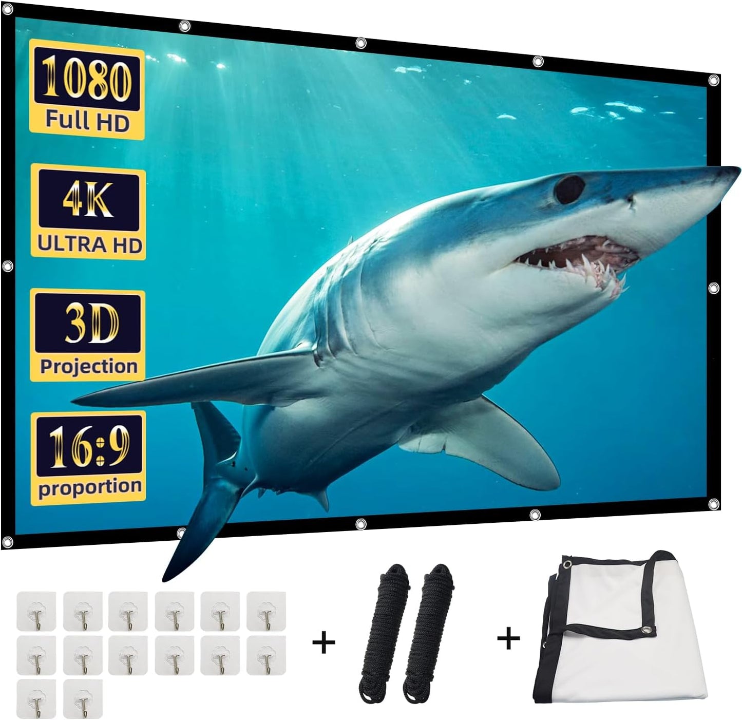DUYIKJ 130 inch 4K 16:9 Projector Screen, Projection Screen Foldable Washable Anti-Crease Portable Projector Indoor