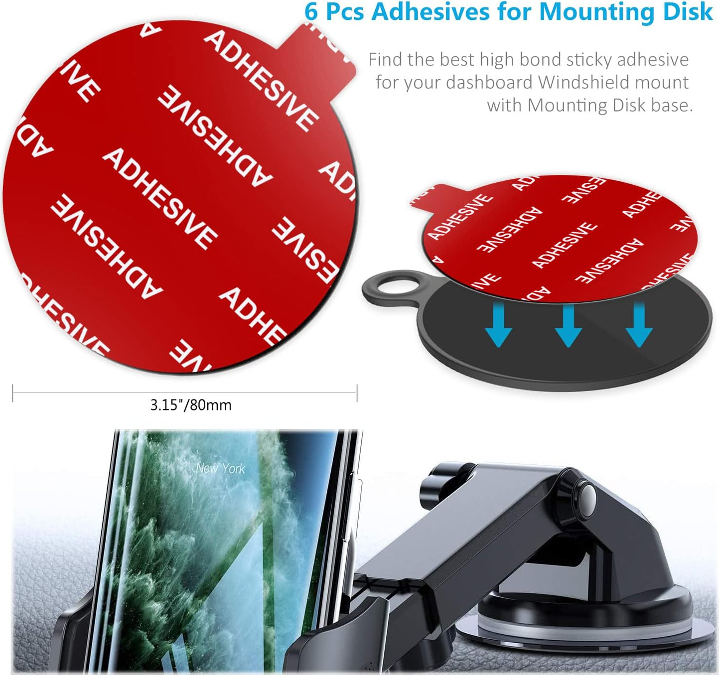 AZXYI 6 80mm(3.15 inches) PCS Windshield Mount Adhesives for Suction Cup Mount, Circle Double-Sided Sticker Pads