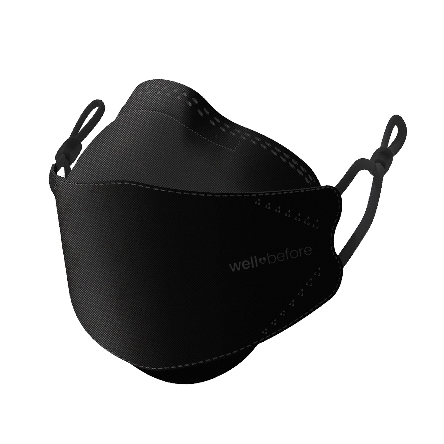 Well Before 3D KN95 Disposable Face Masks with Adjustable Ear Loops, Medium, Black, Pack of 50