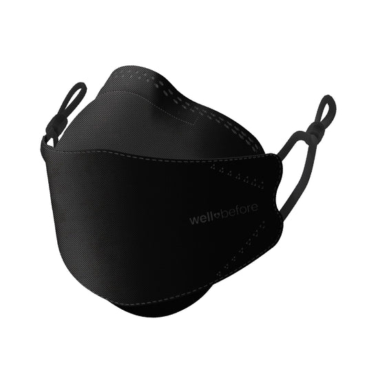 Well Before 3D KN95 Disposable Face Masks with Adjustable Ear Loops, Medium, Black, Pack of 50