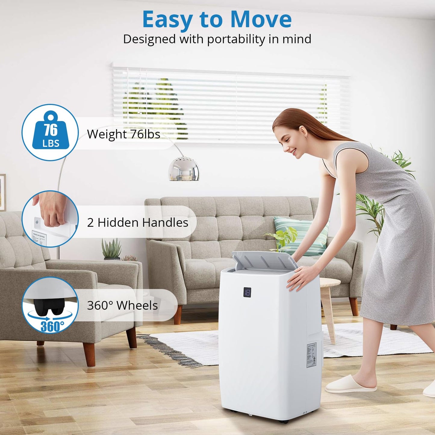 Portable Air Conditioners, 14000 BTU Portable AC, Cools up to 750 Sq. Ft 3-in-1 Mobile AC for Room with Dehumidifier Fan Sleep Mode, 24H Timer, Remote Control, and Window Installation Kit Included