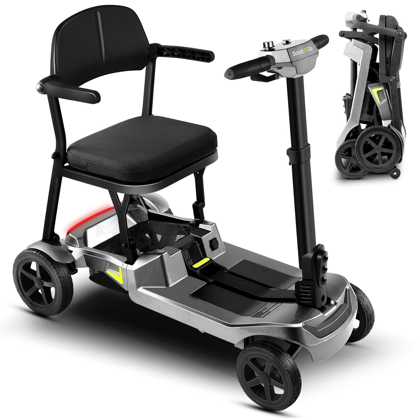 SCOOTNGO Mobility Scooters for Seniors & Adults 4 Wheel Travel Mobility Scooter Airline Approved with Two Batteries, Lightweight, Foldable, No Assembly Needed (Silver Grey, Dual Batteries)