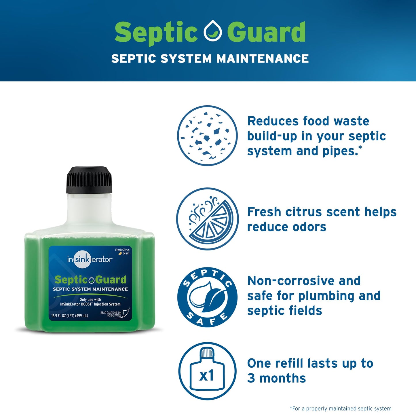 INSINKERATOR BOOST Injection System with Septic Guard Solution, Septic System Maintenance for INSINKERATOR Garbage Disposals, BST-SG