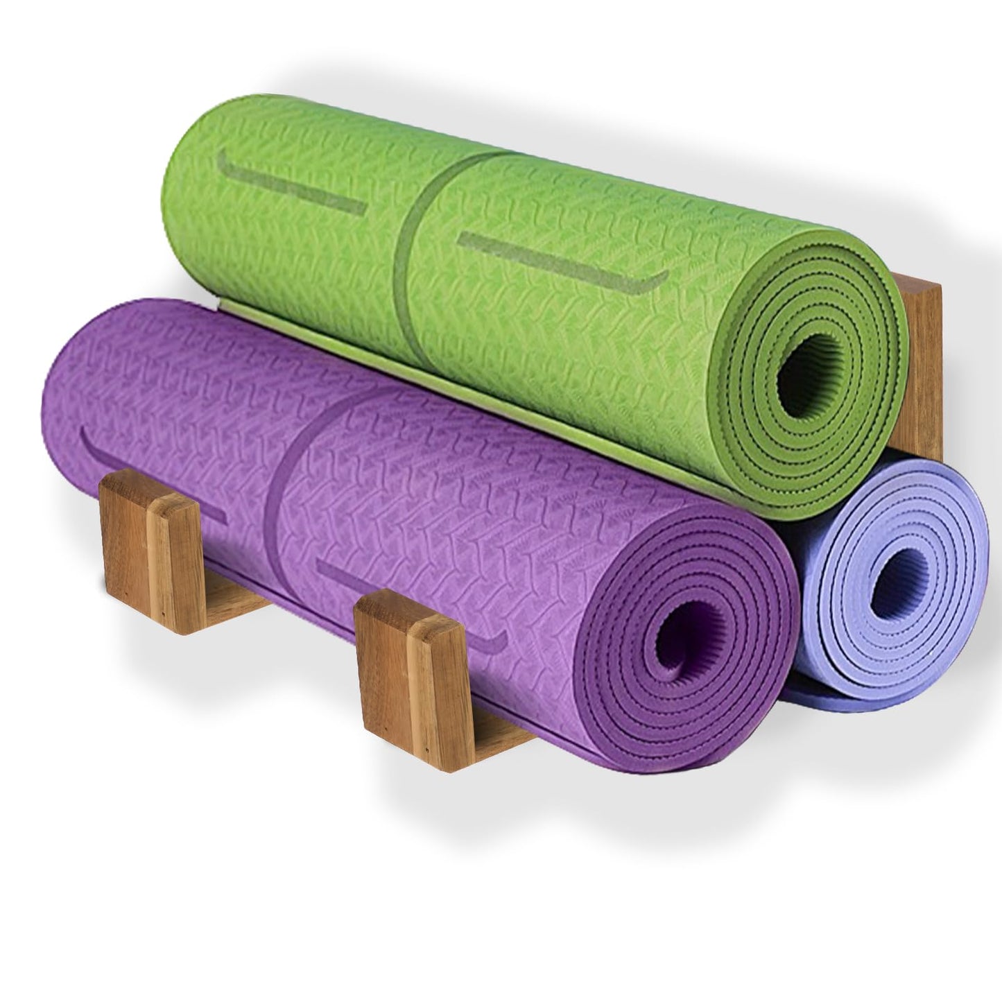 Yoga Mat Holder Wall Mount Yoga Mat Storage Rack,Wall Shelf Organizer, Foam Roller Wall Hooks, Hold 3 yoga mats, Fitness Gear Organizer By Wood