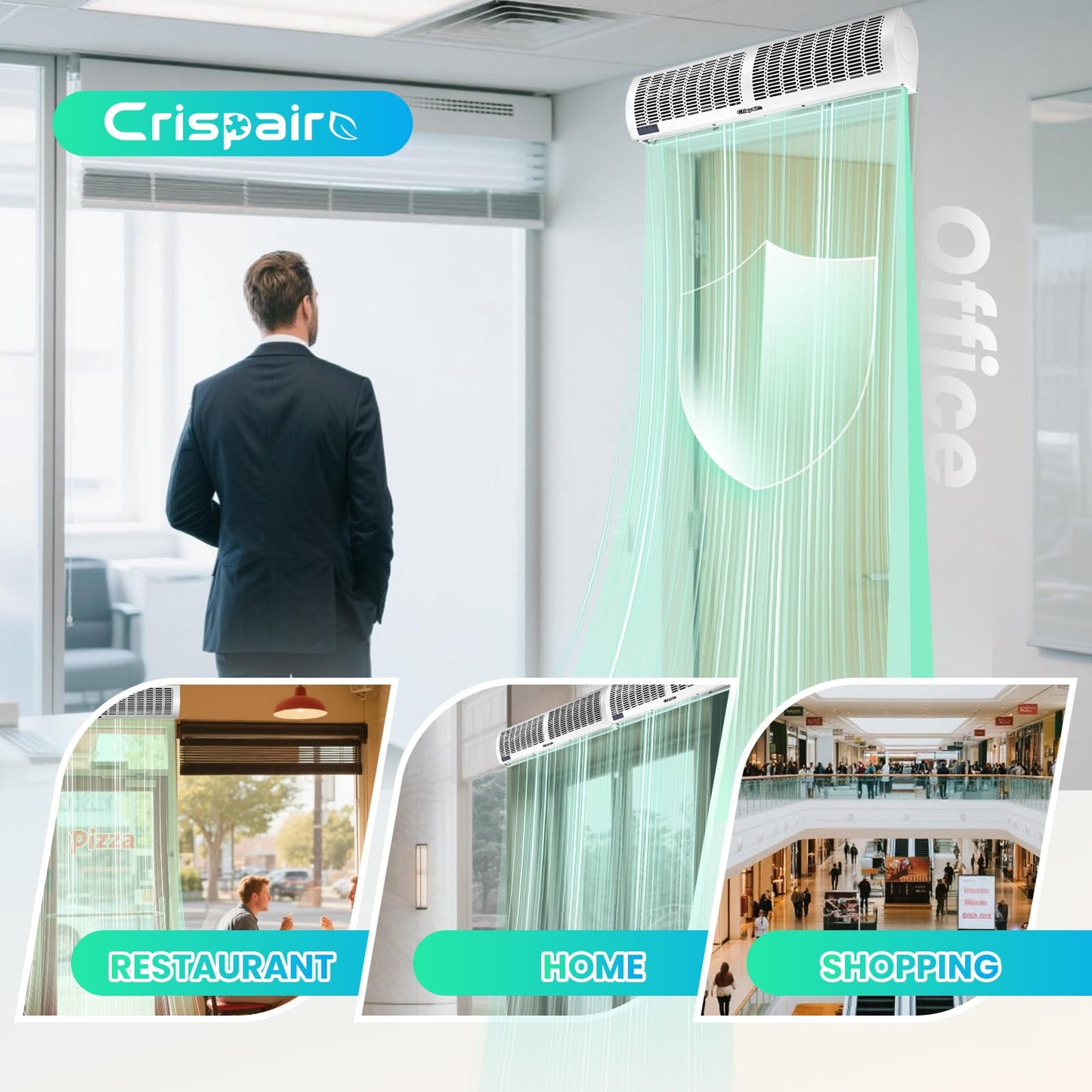 Crispaire 36-Inch White Air Curtain with Magnetic Door Switch 1527 CFM/2165 FPM Dual-Speed Adjustable Commercial Indoor Air Door Easy to Install Industrial Fan(Note: This is not an air conditioner)