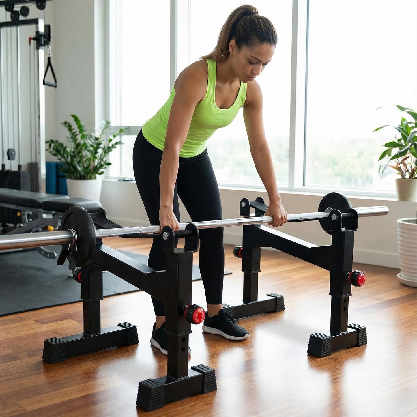 STARSNET Deadlift Sling Rack, Deadlift Platform Barbell Elevation Stand with 5-Level Height Adjustment for Home Gym Weightlifting, 880 lbs Capacity