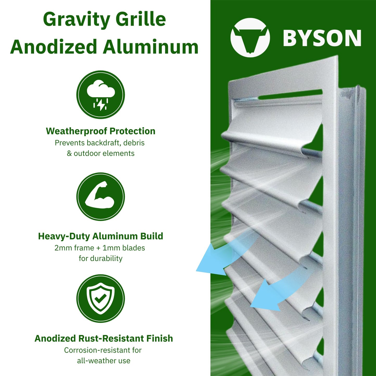 Byson Gravity Grille Anodized Aluminum with Gravity Shutter 24 x 24 inches – Weatherproof Ventilation for Walls and Crawl Spaces
