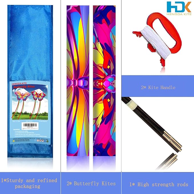 HENGDA KITE 2 Pack Butterfly Kite,for Kids and Adults,Easy to Fly,Excellent Fabric and Structure Design,The Pictures are Beautiful in high Definition,Suitable for Beginners(31x22)