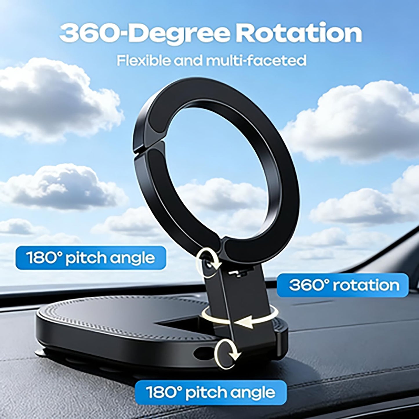 2026 New 3 in 1 Magnetic Suction Cup Phone Mount, 18 Strong Suction Cups Car Phone Holder, 360° Rotatable Universal Phone Stand for Gym Kitchen Home Office.(1PC)