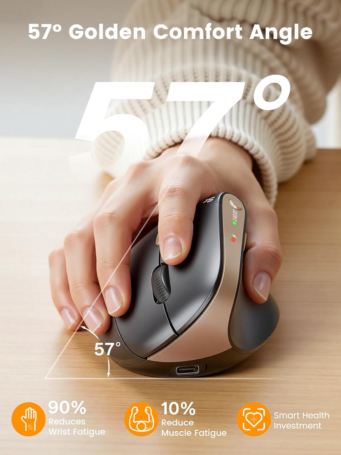 SABLUTE MAM3 4 Ergonomic Mouse, Bluetooth Mouse for Small/Medium Hands,Dual-Device Connectivity for Computer/Laptop