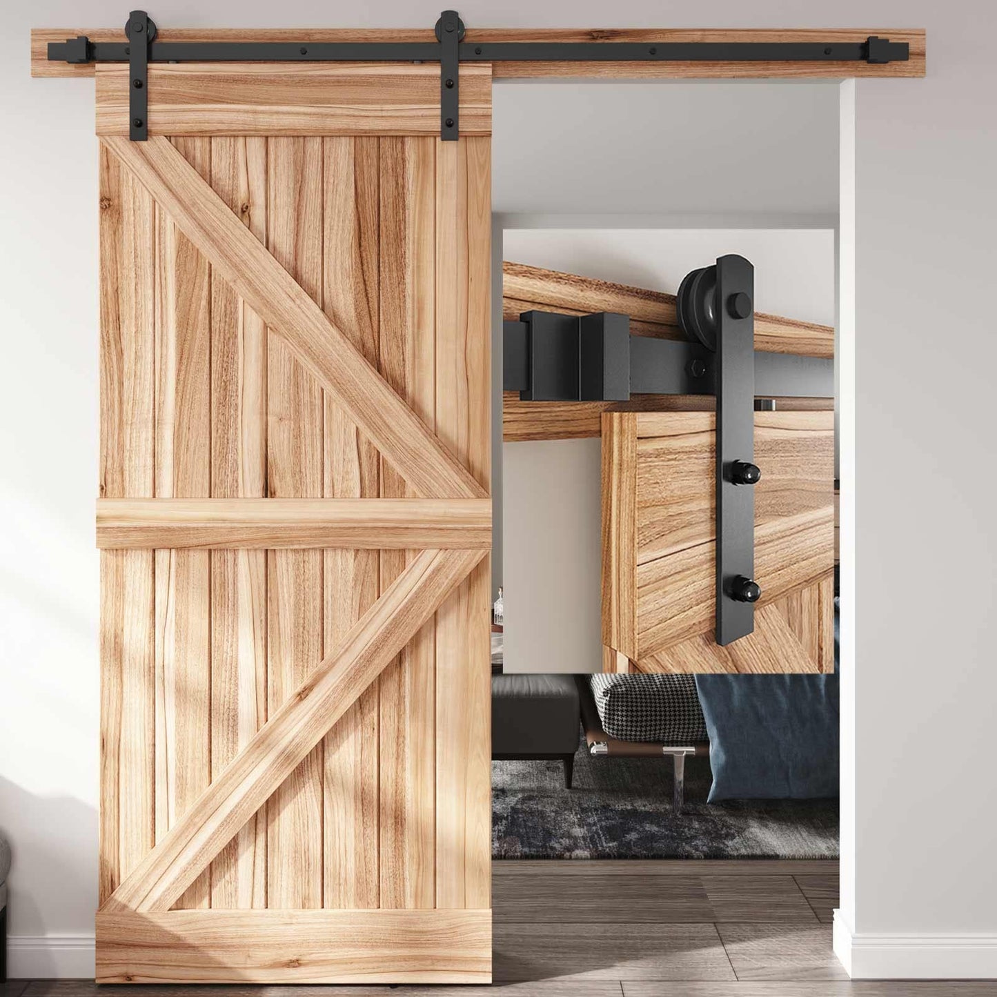 EaseLife 9 FT Sliding Barn Door Hardware Track Kit,Smoothly Quietly,Easy Install (9FT Track Kit for 54" Wide Single Door)