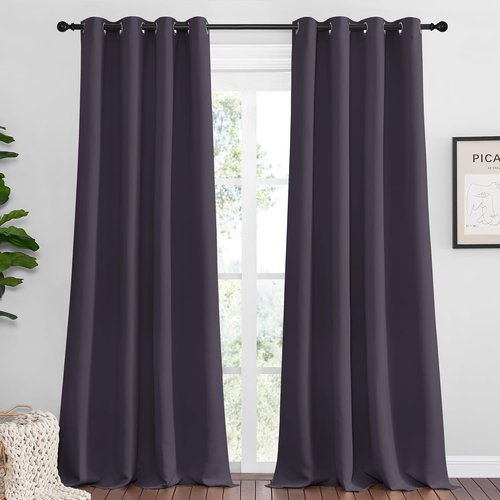 NICETOWN Greyish Purple Blackout Curtains - 102-Inch Thermal Insulated Drapes for Large Windows | 2 Panels, 55" Wide