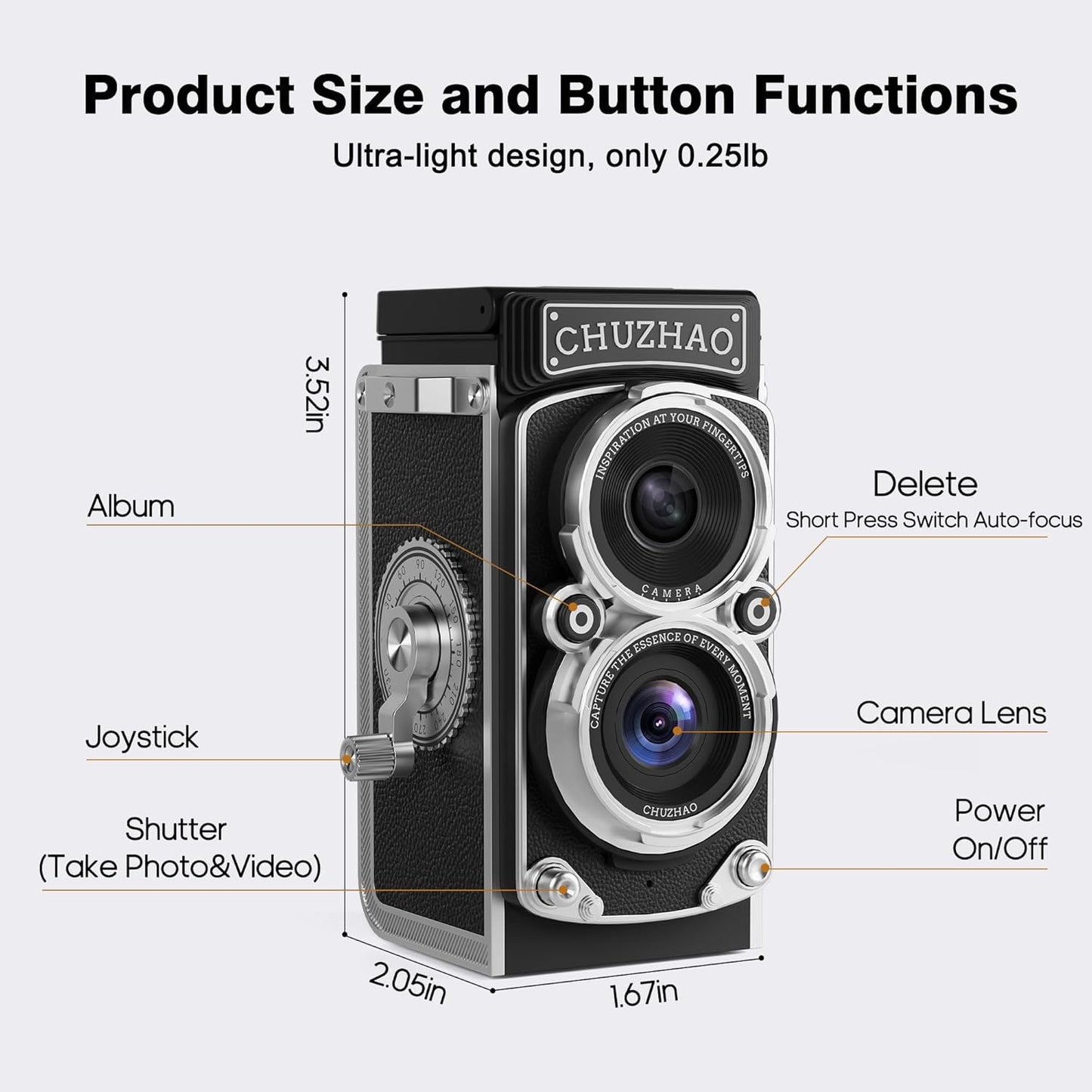 JOYTRIP 1080P 12MP 16 CHUZHAO Vintage Mini Digital Camera, Portable TLR Style Retro Point and Shoot Compact Small