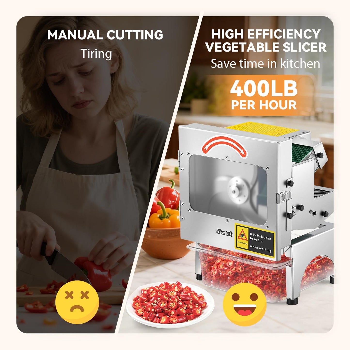 Newhai Commercial Vegetable Slicer 200W Automatic Slicing Machine with Conveyor Belt Adjustable Thickness 400LB/H Electric Veggie Fruit Slicer for Spring Onion Celery for Restaurant Hotel Kitchen
