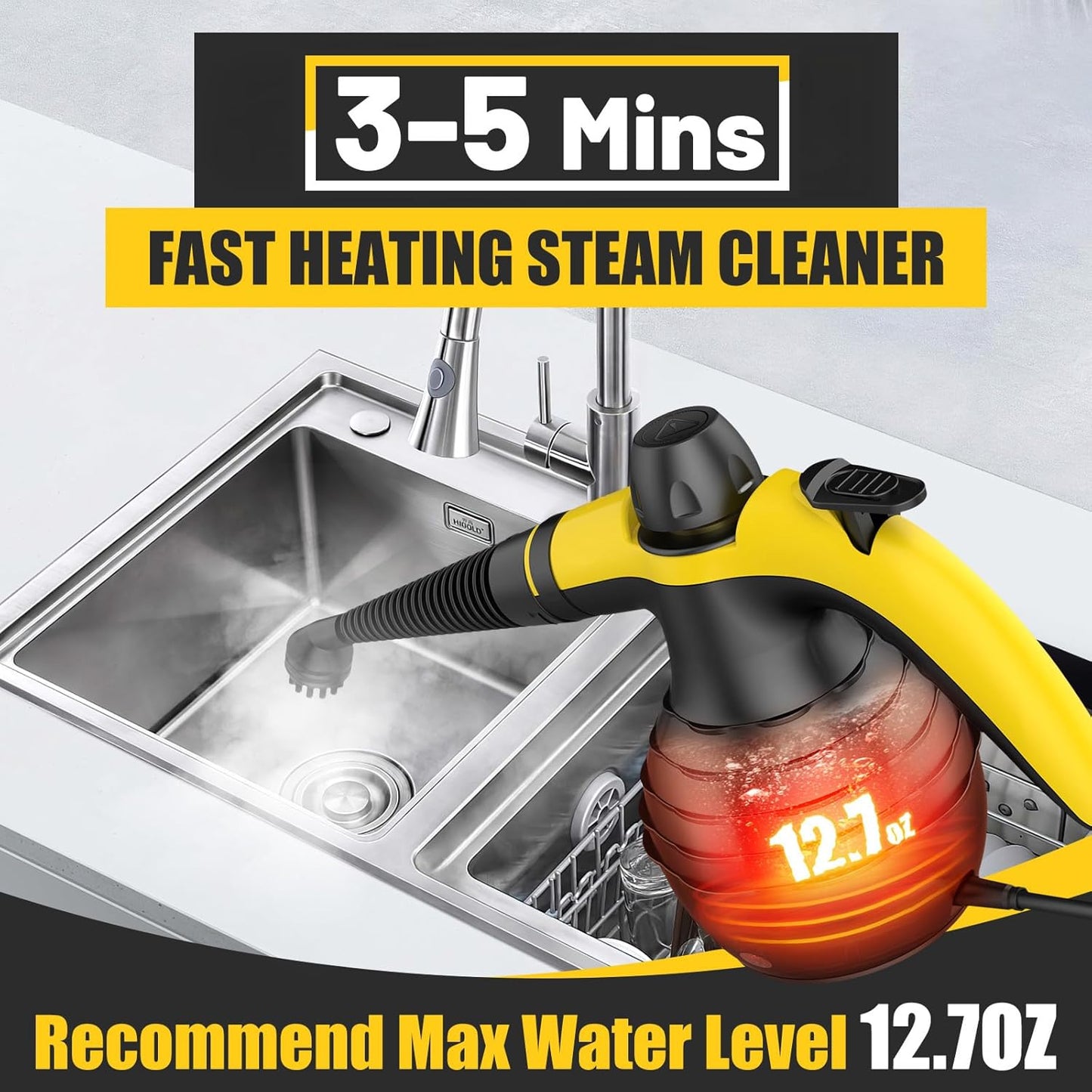 Skiennix Pressurized Handheld Steam Cleaner - Multi-Purpose Home Steamer with 10 Accessories & Safety Lock | Black