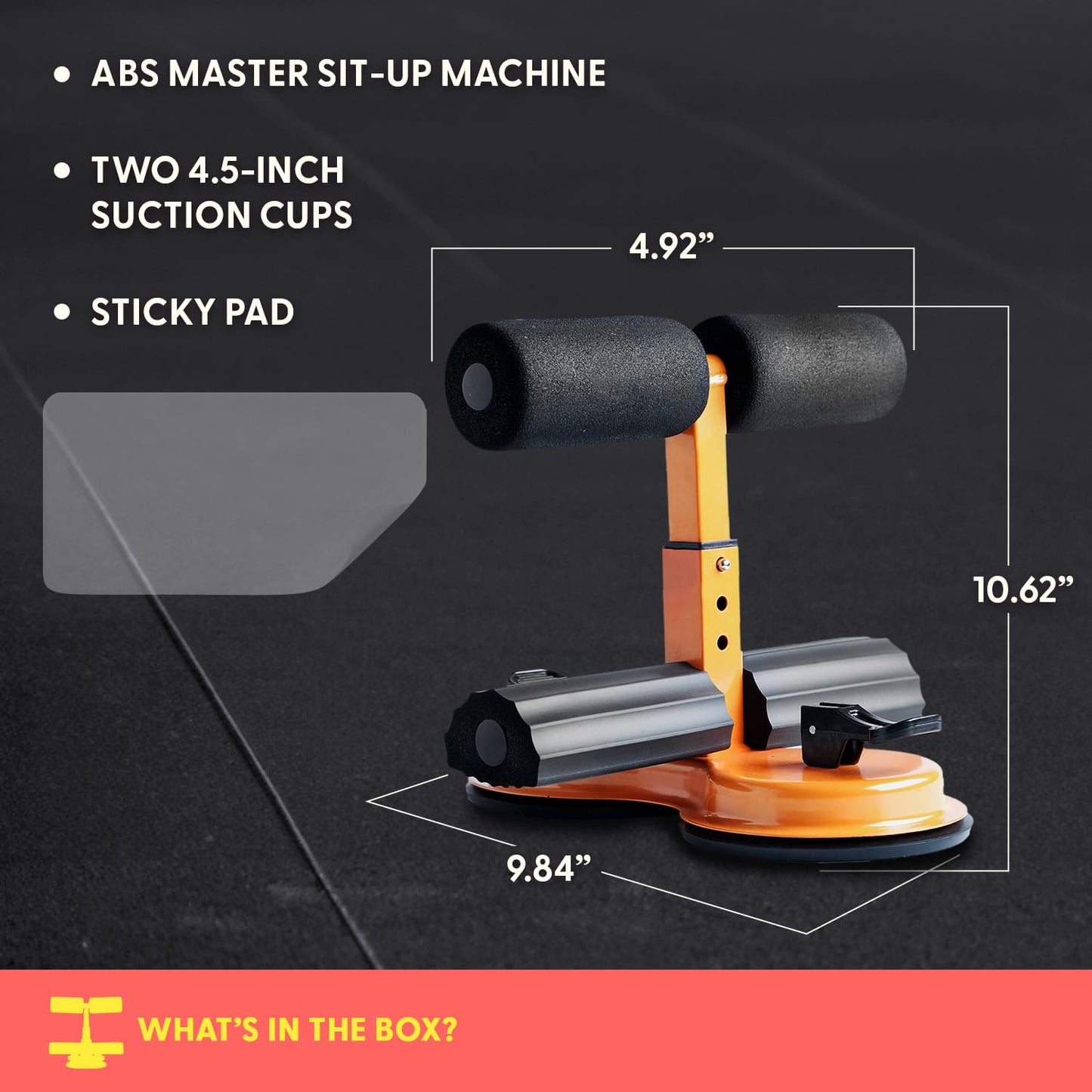 SQUATZ Portable Sit Up Bar Floor Holder with 2 Strong Suction Cups for Abs, Pull Up Bar, Sticky Pad, Adjustable Foot Holder for Thigh, Workout for Office Home Gym for Men and Women, Support 661 lbs