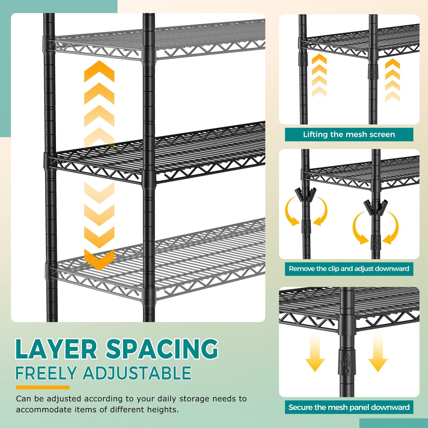 SINGAYE 4 Shelves Adjustable Shelf Heavy Duty Shelves 1400LBS Wire Storage Shelving Metal Organizer Wire Rack Black 18" D X 46" W X 59" H