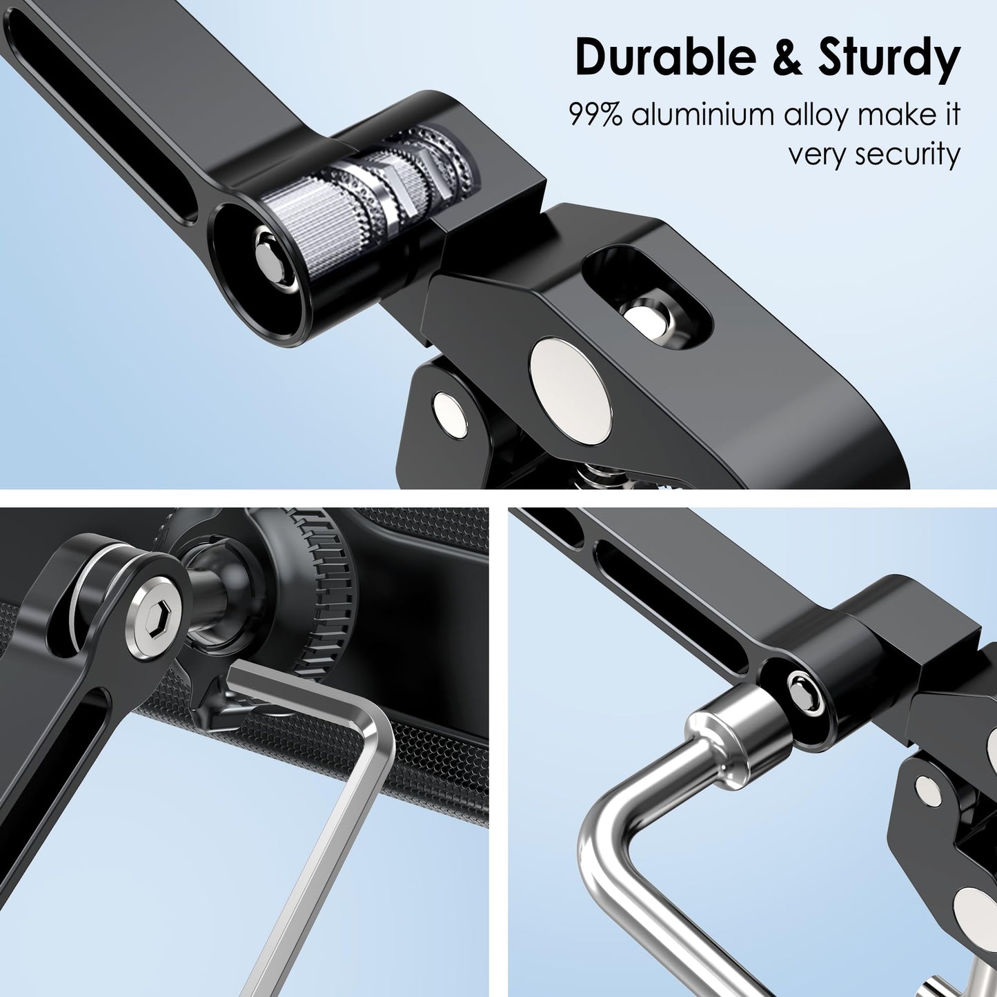 CreaDream Aluminium Tablet Mount Clamp for Spin Bike, Stationary Bicycle, Treadmill, Stroller Indoor Bike, Peloton, Elliptical - Compatible with 4.7-13" Tablet, iPad Pro, Air, Mini, Galaxy Tab