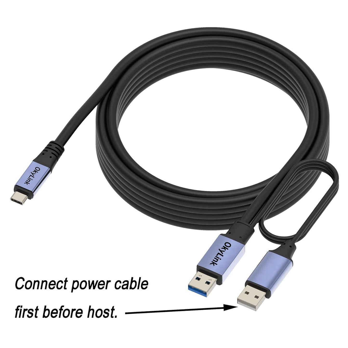 3.0/3.2 Gen1 15ft/5M 5Gbps, OkyLink Active USB A to C Data Cable High-Speed Signal Booster, Optional Power