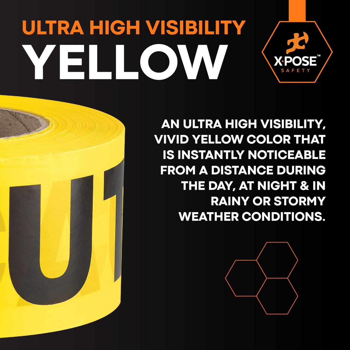 Xpose Safety Yellow Caution/Cuidado Tape – Bulk (24 Rolls) – 3" x 1000' High-Visibility Barricade Tape for Construction Sites, Hazards, Crime Scenes & Halloween Decorations