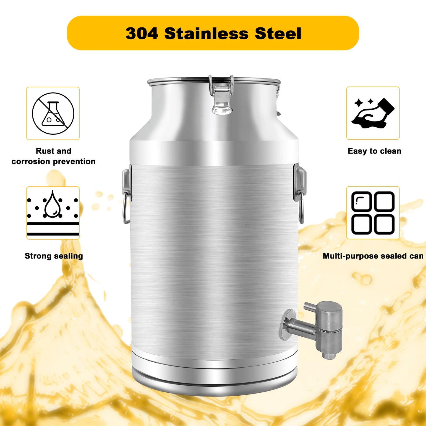 Togarhow 304 Stainless Steel Milk Can，35L Milk Bucket Wine Pail Bucket 9.25 Gallon Milk Can Tote Jug with Sealed Lid Heavy Duty for Milk and Wine Liquid Storage