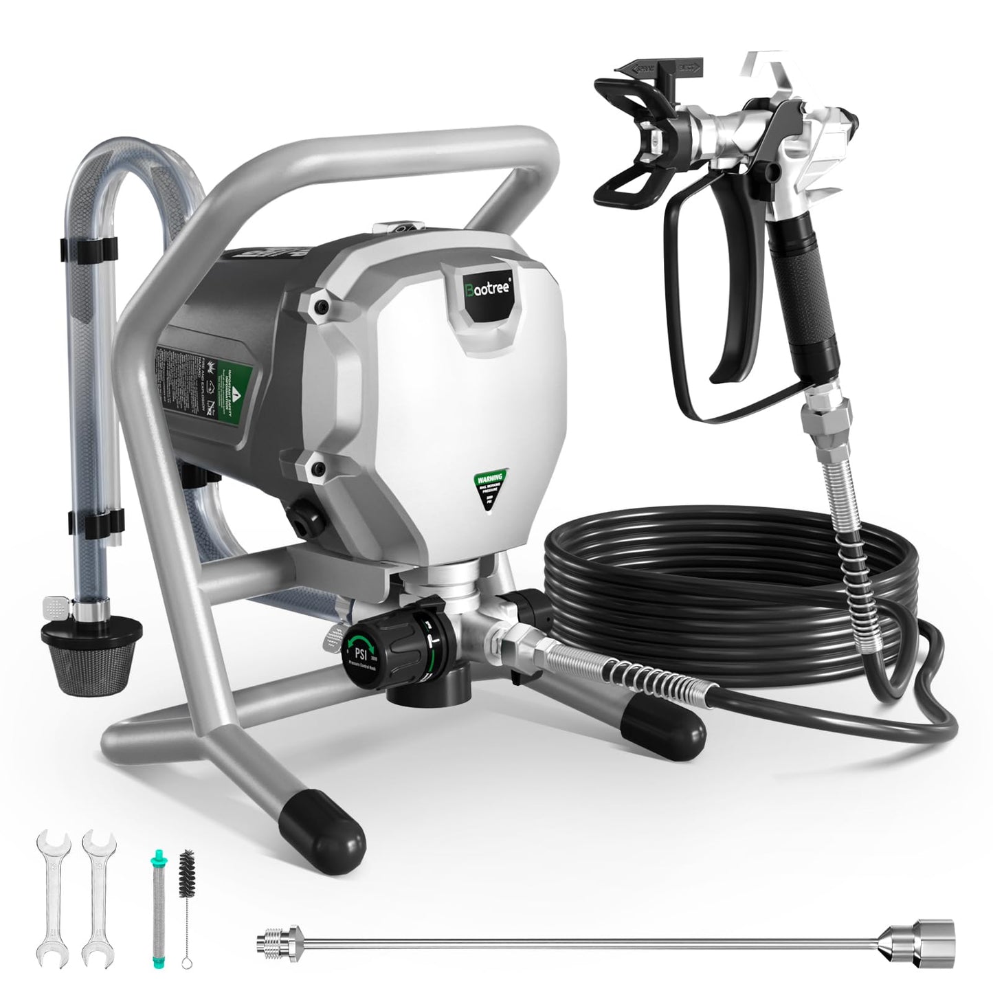 Baotree Airless Paint Sprayer, High-Pressure Electric Paint Spray Gun with Extension Rod, Thinning-Free Professional Painting Tool for Interior/Exterior Walls, Fences, Ceilings, Cabinets (Mecha Style)