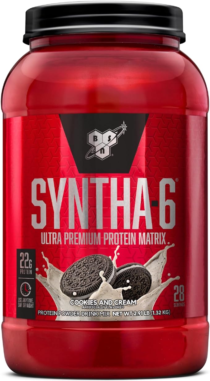 BSN SYNTHA-6 Whey Protein Powder, Micellar Casein, Milk Protein Isolate Powder, Cookies and Cream, 28 Servings (Package May Vary)