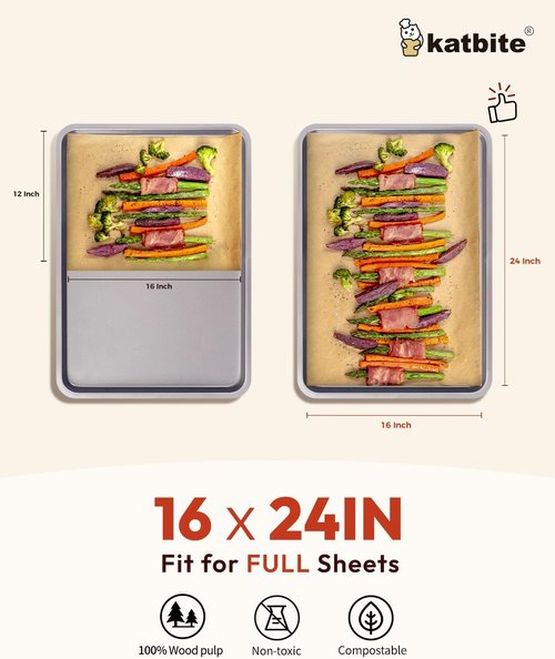 Katbite Parchment Paper Sheets - 16x24 Inch Non-Stick Precut Baking Paper, 100 Pcs Unbleached Liners