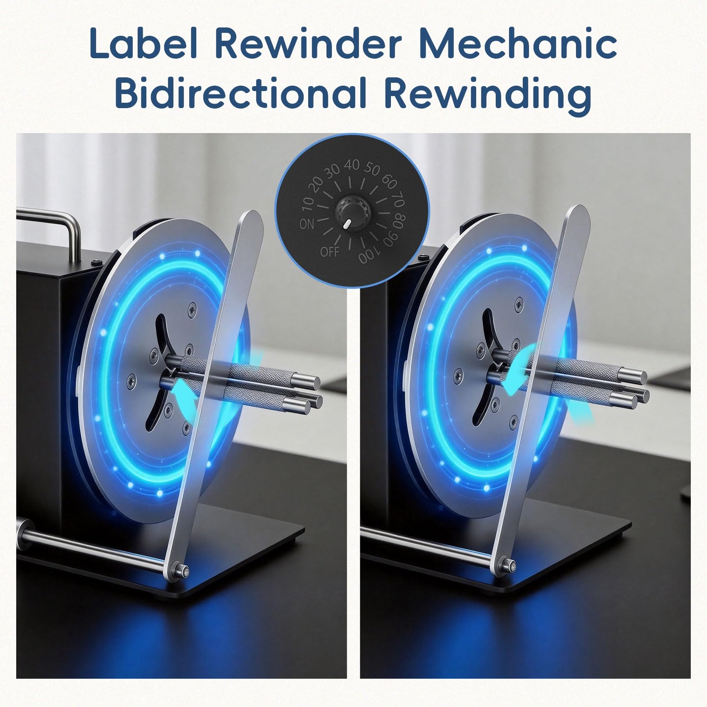 Automatic Label Rewinder Machine, Label Rewinder for 1"/1.5"/3" Core, Adjustable Speed Sync with Printer, Max Label Diameter 7.28" Width 4.72" and 2 Way Winding Direction