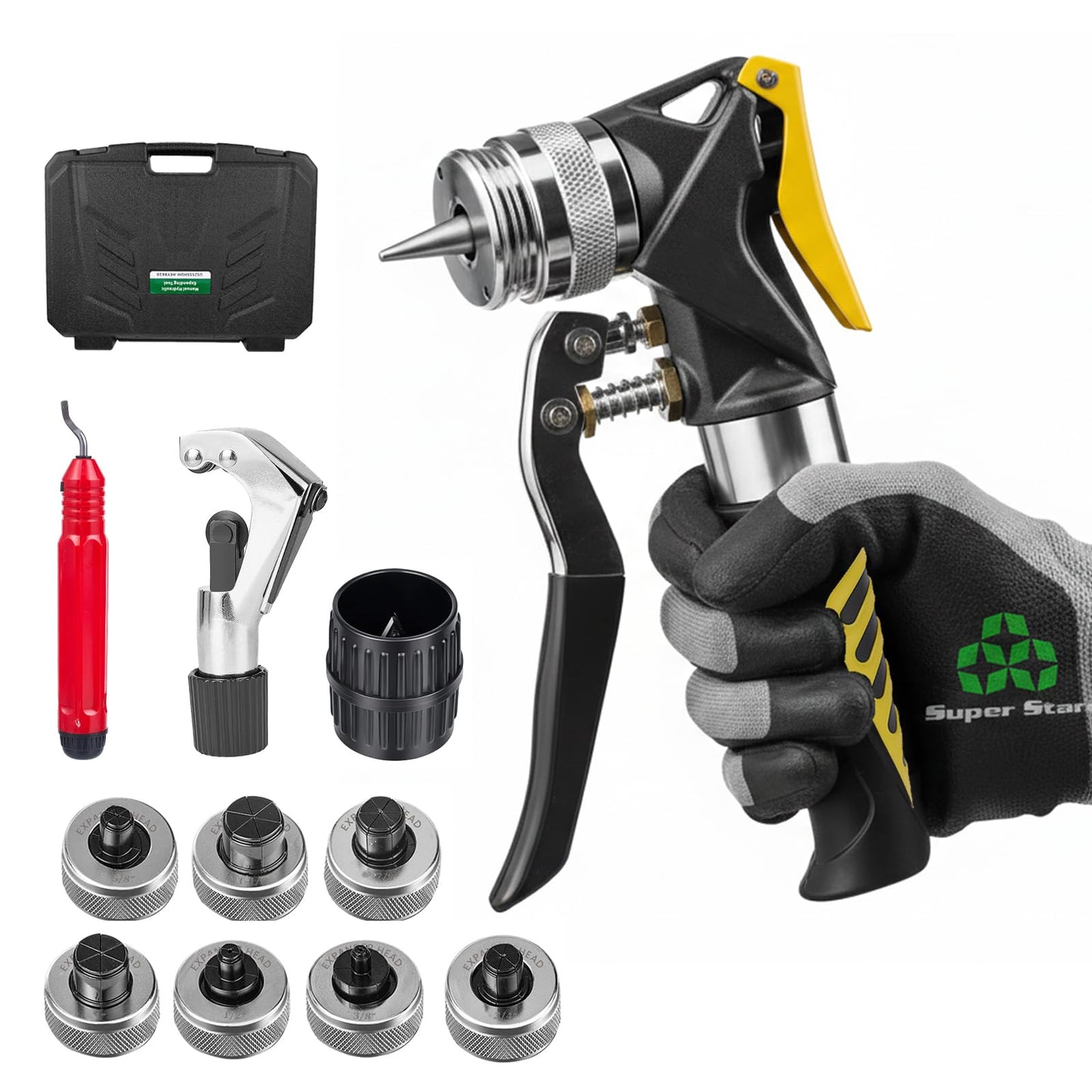 Super Stars Hydraulic Copper Tube Expander Kit – HVAC Swaging Tool with Tube Cutter, Deburring Tool
