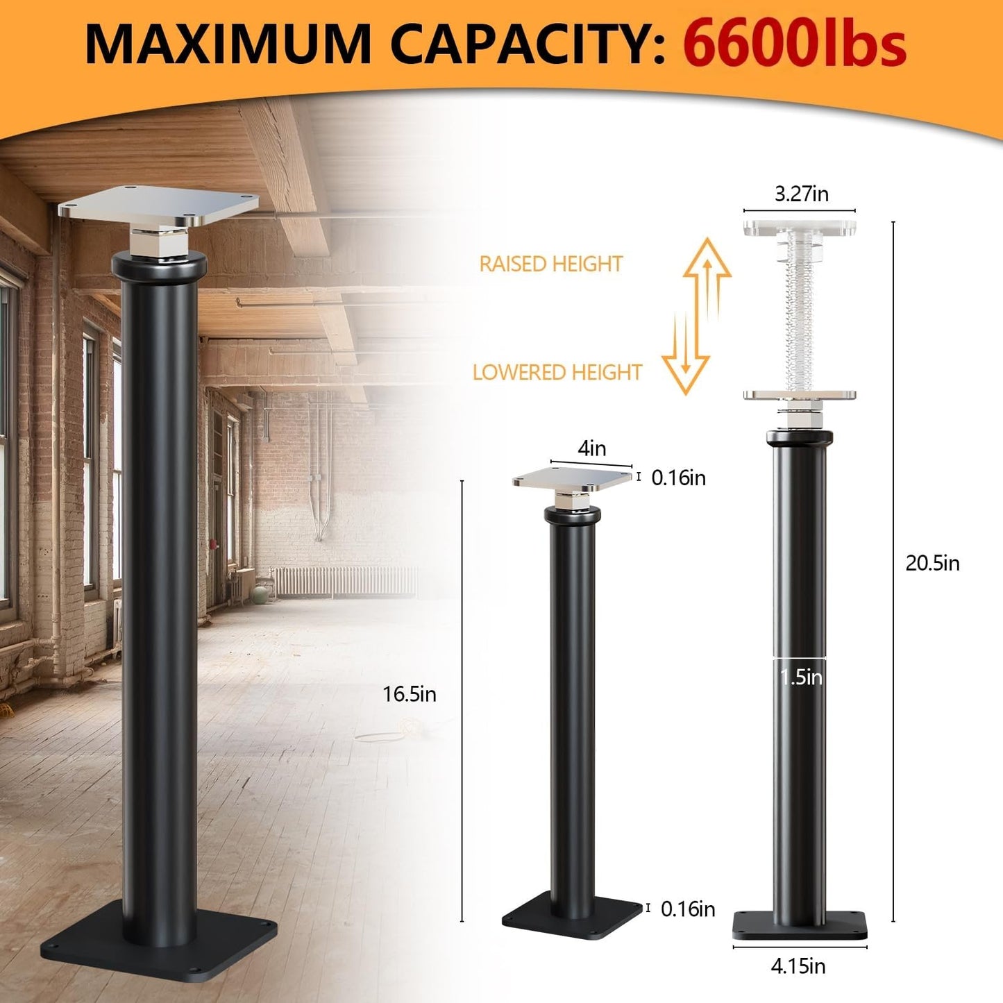 8-Pack House Floor Jacks for Leveling, 16.5" to 20.5" Adjustable Height Range House Jacks for Leveling, Floor Leveling Support, Screw Jack Post for Home Leveling, Basement, Porches, Roof Beams