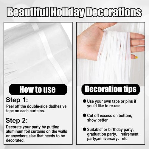 10 Ft White Foil Fringe Garland - Metallic Tinsel Streamers for Party Decorations | 4 Pack