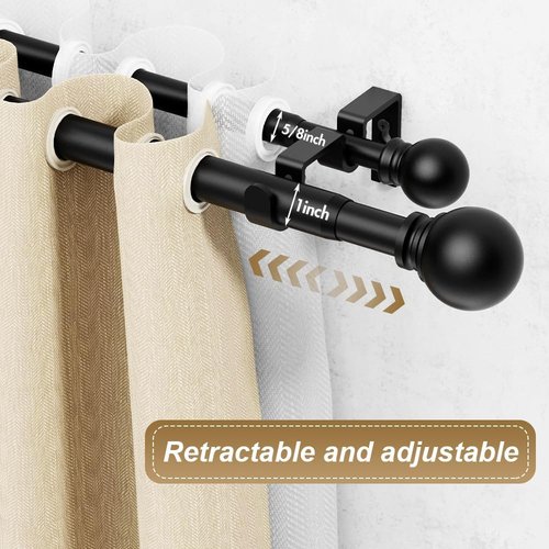GXOACKJ Double Curtain Rods - Adjustable Heavy-Duty Drapery Rods for Windows 72-144 Inches | Black Finish