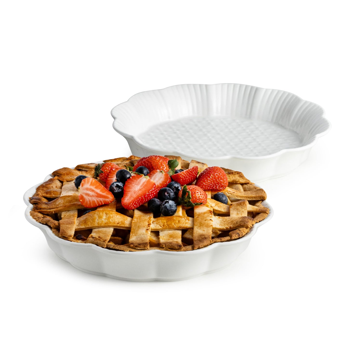 Cormomu Pie Pan for Baking 9 Inch, Ceramic Pie Dish, Non-Stick Round Baking Dish, Porcelain Plates with Ruffled Edge| Microwave, Dishwasher, and Oven Safe (2PCS)