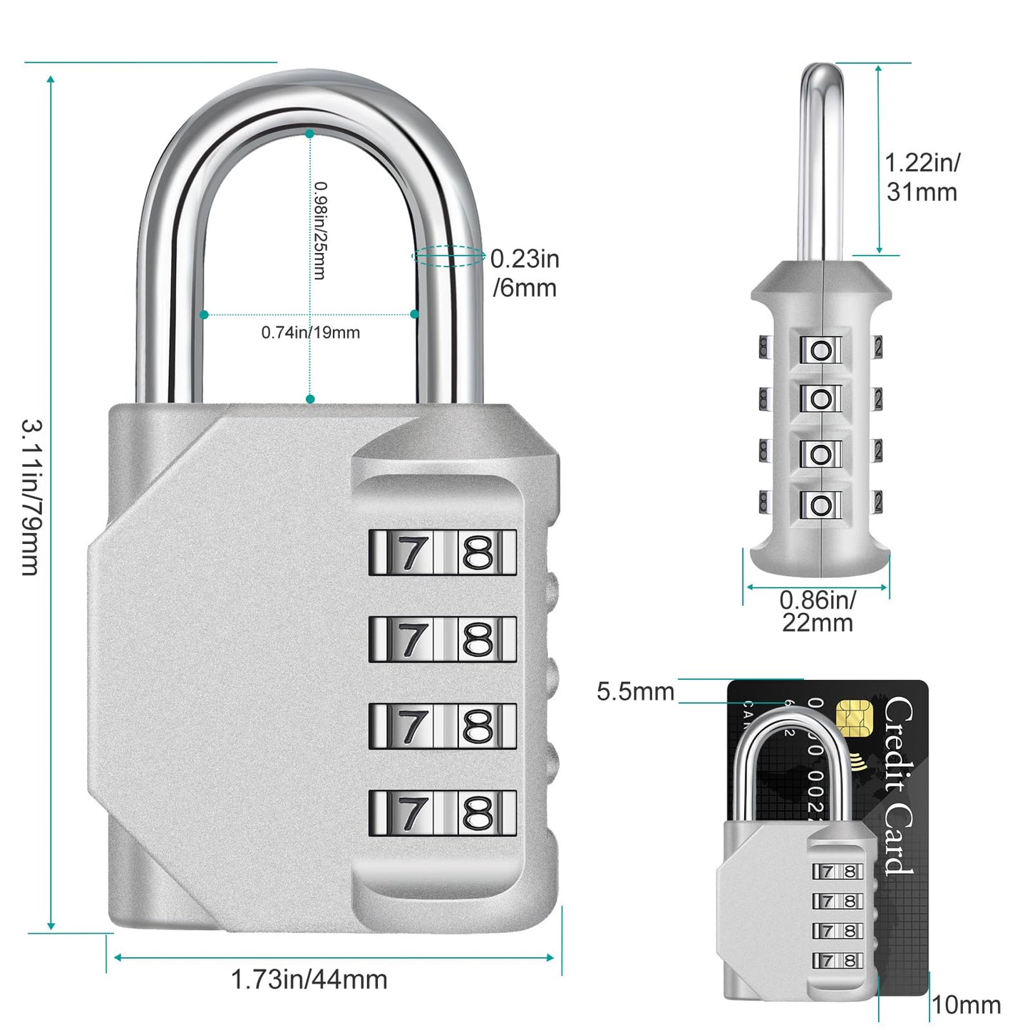 ZHEGE Combination Lock 2 Pack, 4 Digit Outdoor Padlock for School Gym Sports Locker, Fence, Toolbox, Case, Hasp Cabinet Storage (Silver, 2 Pack)
