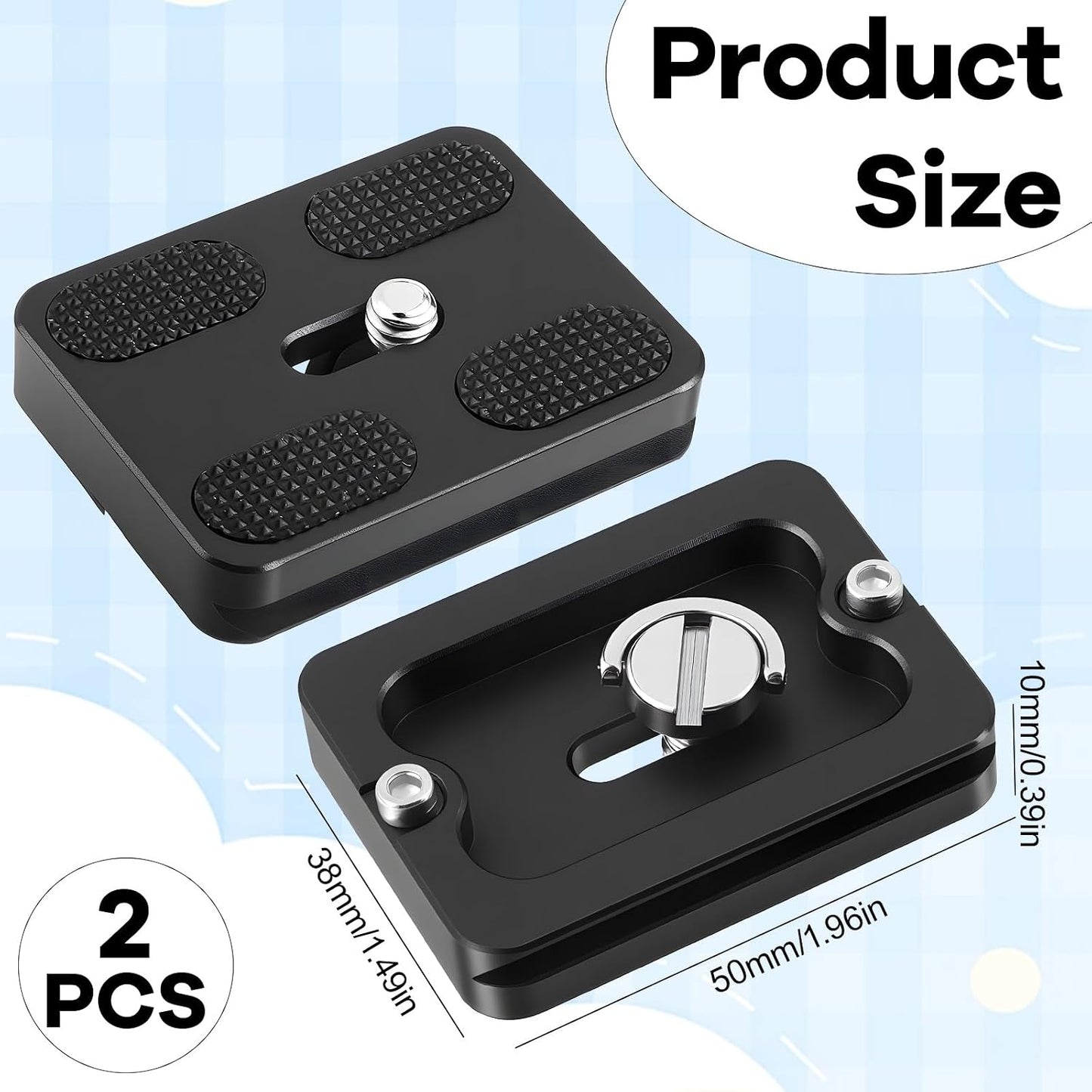 Skrfren 2 Pack Set 1/4"-20 PU50 Universal Tripod Plate, Tripods Quick Release Plate Aluminum Alloy Camera Tripods Mount